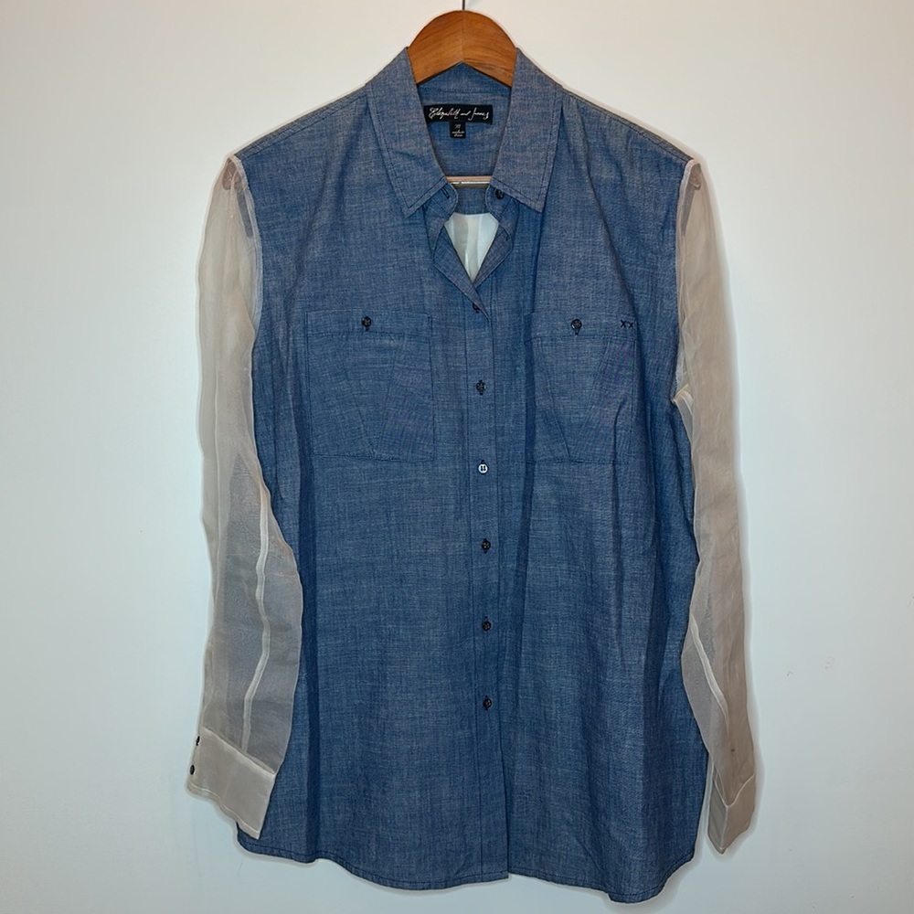 ELIZABETH and JAMES denim silk button up Top Medium